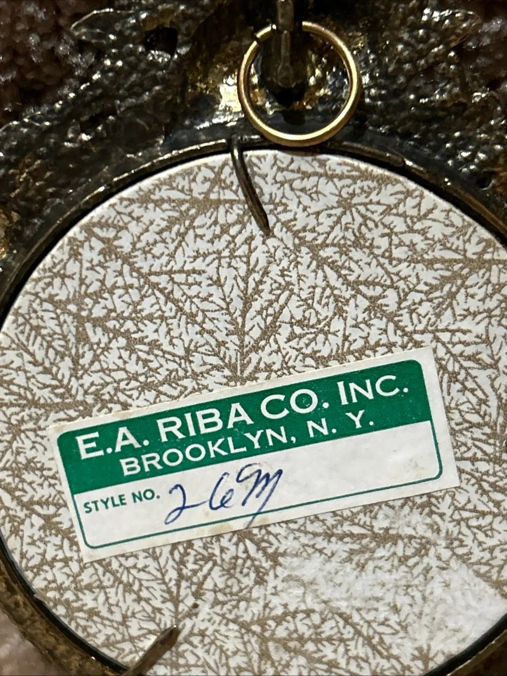 Vintage Round  Victorian E.A. RIBA Co Brass Filigree Wall Mirror NY Orig. Label